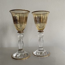 vintage sherry - port glasses gold design pattern