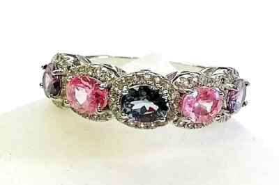 HSN Colleen Lopez Sterling Silver Pink, Purple Spinel & White Topaz Ring Size 7