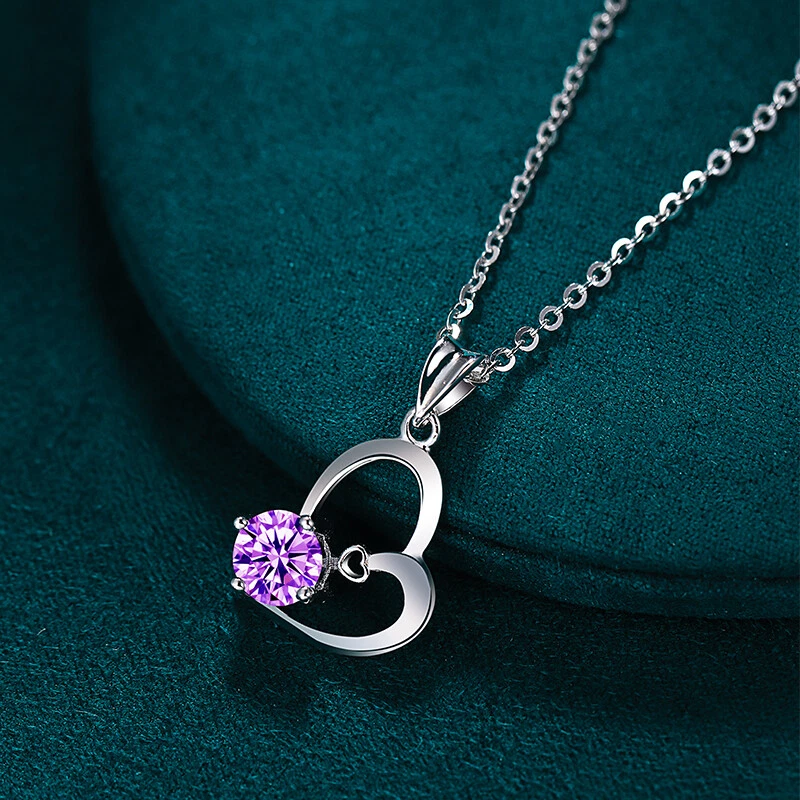 Damen Halskette Silber 925 Herz Kette Frauen Violett Geschenk - Bild 2 von 4