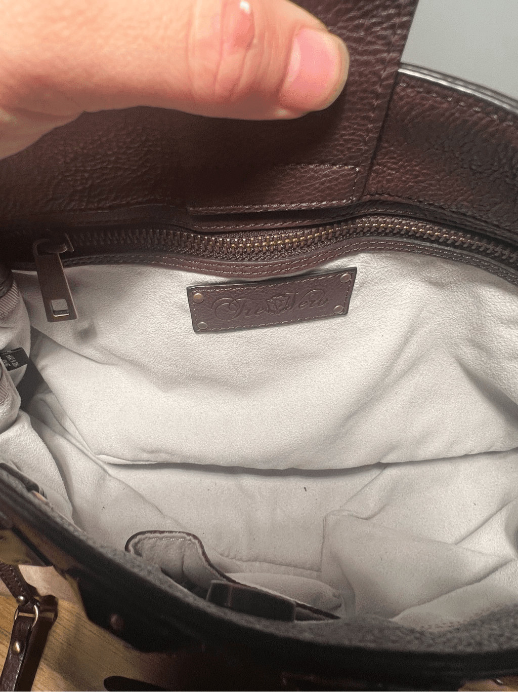 Tre Vero Leather Satchel Shoulder Bag Black & Tan - image 6