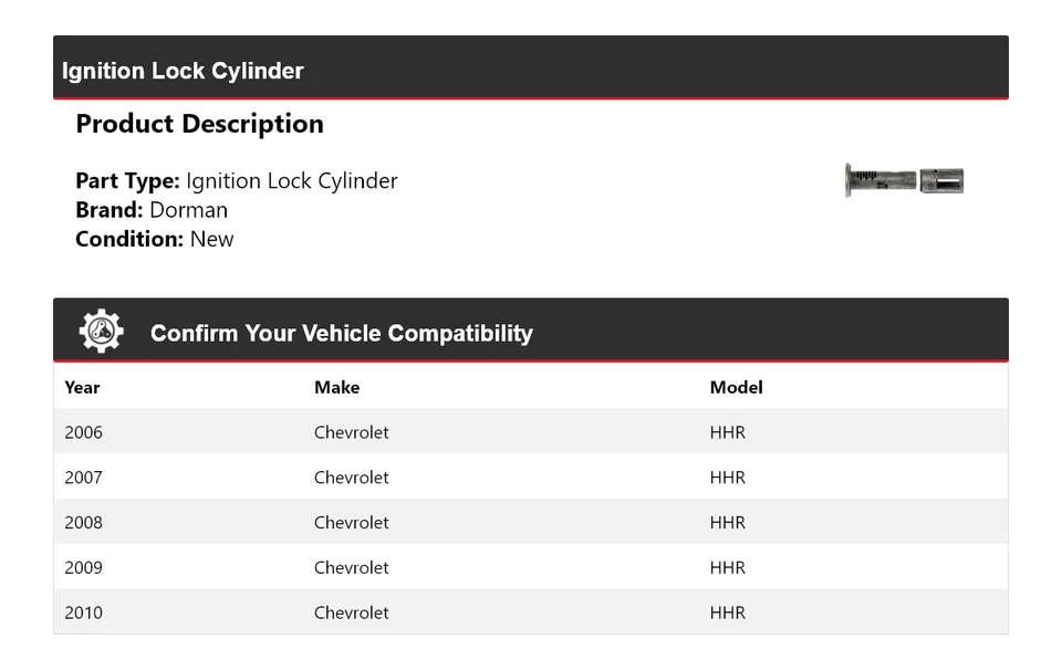 Cilindro de bloqueo de encendido para Chevrolet HHR Dorman 2006-2010 2007 2008 2009 Foto 2 de 4