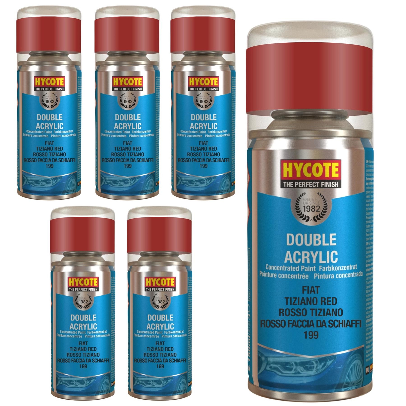 Hycote Colour Spray Paint XDFT703 Fiat Tiziano Red 150ml x6