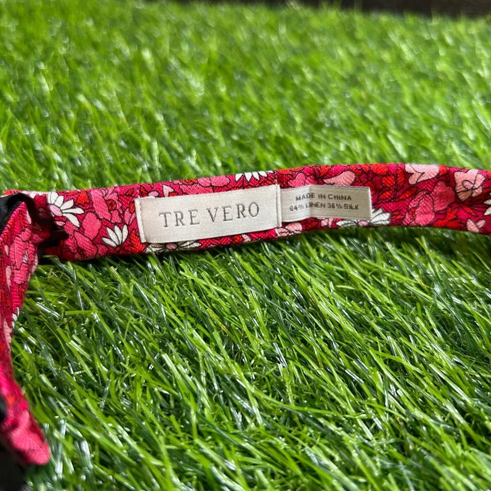 Tre Vero Floral Bow Tie Adjustable Necktie Pink Red Linen Silk Wedding Party New - Image 3 of 4