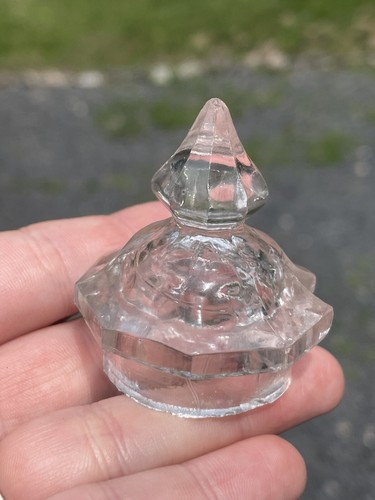 Antique Pressed Glass Castor Sugar Salt Mustard Condiment Bottle Jar Lid Clear - Picture 8 of 8