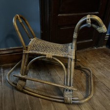 MCM FRANCO ALBINI STYLE RATTAN BAMBOO ROCKING HORSE RIDING TOY SCULPTURE VTG