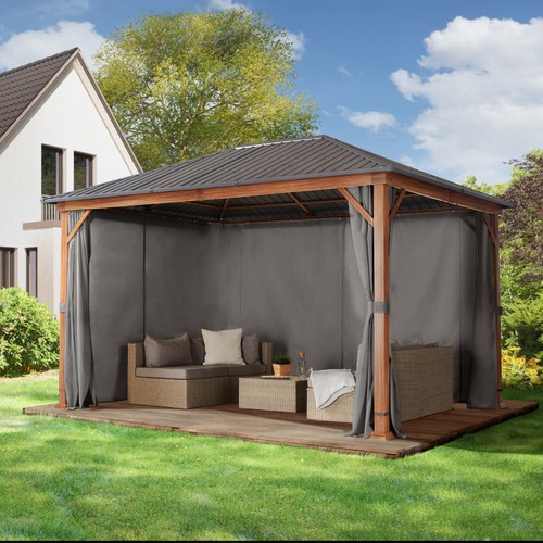 Gartenpavillon 3x4 m Holzoptik Eiche Pavillon Stahldach Hardtop 4