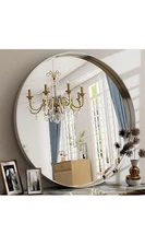 Easly 24” inch Silver Mirror - Wall Mounted Circle Mirror w/ Metal Frame