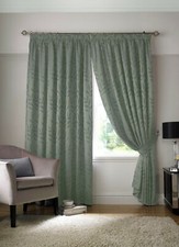 Image of Tivoli Jacquard Leaf Curtains Pencil Pleat, Lined Curtains, 6 Fab Colours
