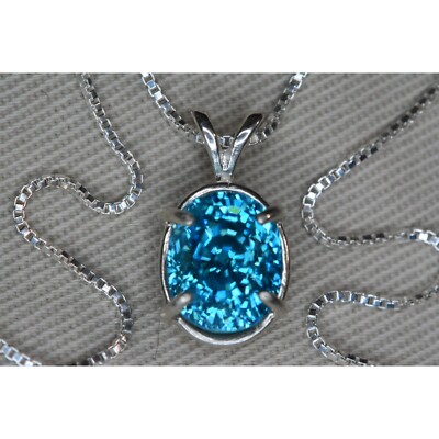 Certified Blue Zircon Necklace Pendant December Birthstone Jewelry  BZ43
