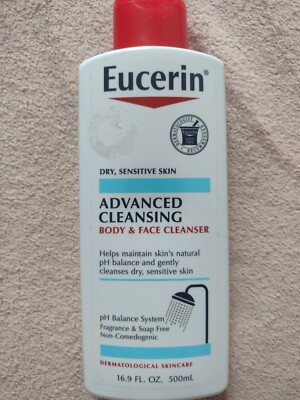 Eucerin Advanced Cleansing Body&Face Cleanser Wash Dry Skin FragranceFree 16.9Oz