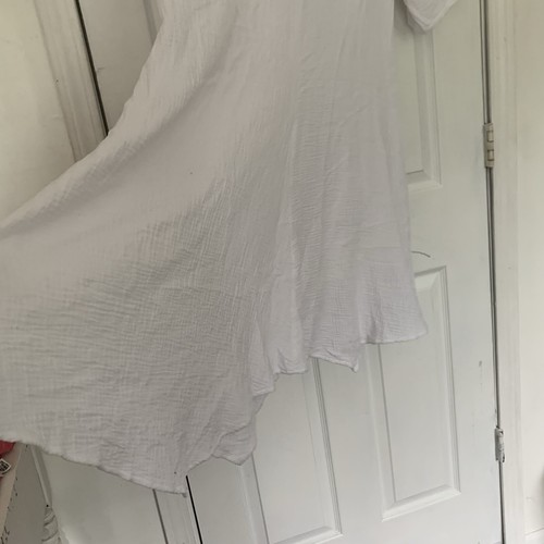COMFY USA Dress Womens XL $138 White Waffle Gauze Ruffle Asymmetric Hem Made Euc - Picture 7 of 7