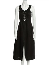 Reformation Linen Tie Up Front Slit Black Midi Dress Size 2