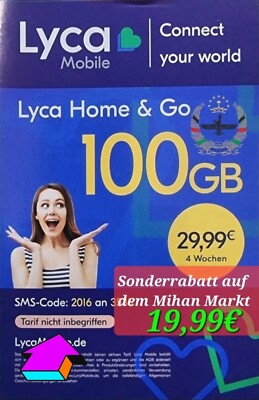 Lyca prepaid Sim karte FÜR 100GB +40GB Internet Flat . Top Angebot .Nur Simkarte