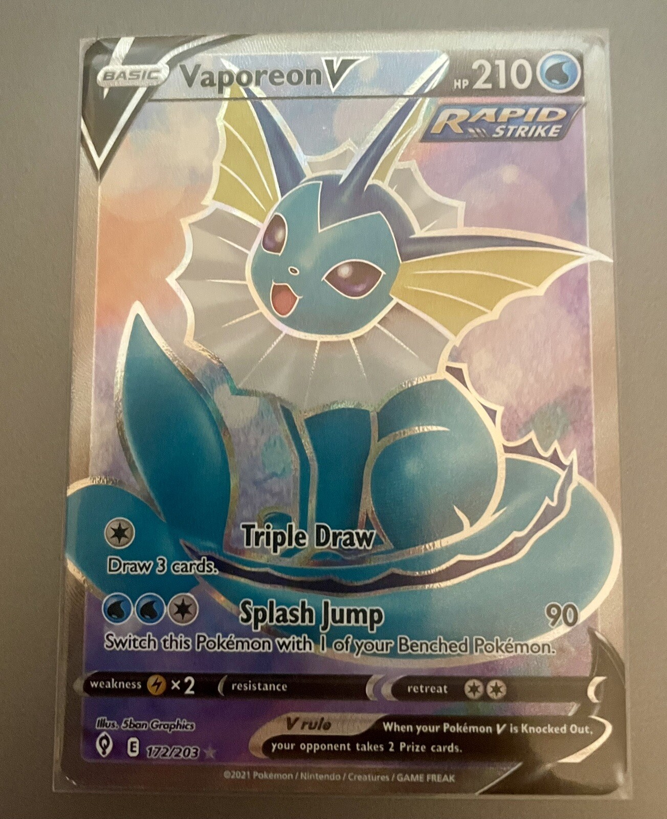 Pokemon Vaporeon V 172/203 Evolving Skies Full Art Ultra Rare NM