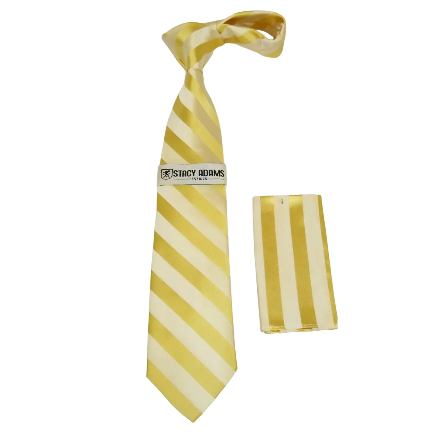 Mens Stacy Adams Tie and Hankie Set Fancy Woven Silky Satin SAT83 Yellow 6090₽