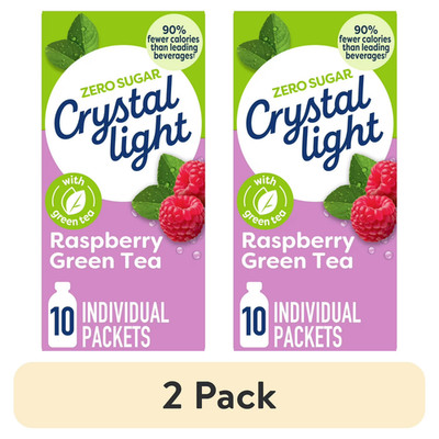 (2 pack) Crystal Light Drink Mix Raspberry Green Tea, Zero Sugar, 0.96 oz