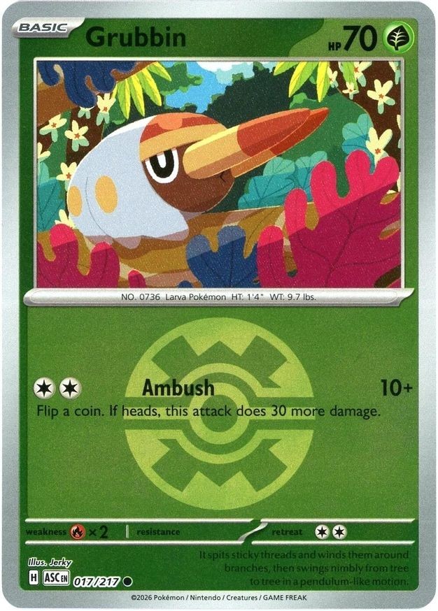 Pokemon Grubbin (17/580) Ascended Heroes NM REVERSE HOLO- Quick Ball