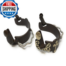 Aj Tack Mens Antique Brown Bumper Spurs Silver Cross And Floral Engraving