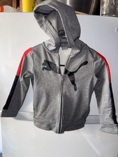 PUMA Boys Full Zip Fleece Hoodie Gray Black Red Long Sleeve Size 6