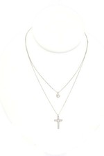 Sterling Silver 925 Cubic Zirconia Cross Necklace 14"