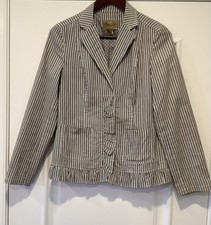 Peck And Peck Blazer Size 4 Blue Pinstripe Ruffle Coastal Nautical Preppy