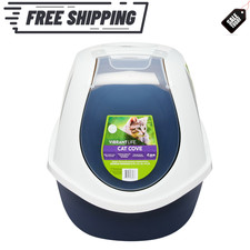 Vibrant Life Mega Smart Cat Cove Litter Box Enclosed Navy White