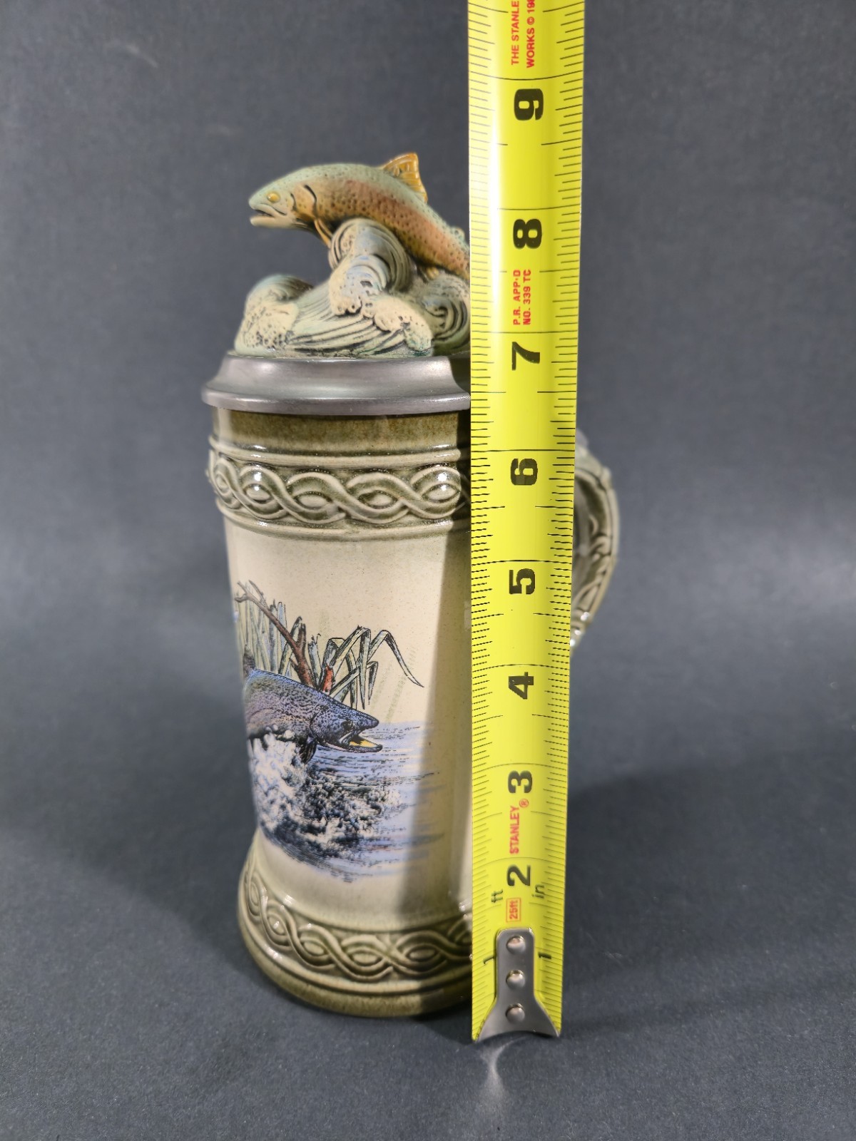 Vintage GERZ Germany 8.5" Rainbow Trout Fish Beer Lidded Original Gerzit Stein