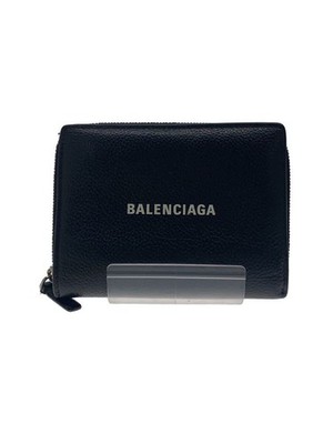 BALENCIAGA Folded Wallet Bi-fold Leather Black Mens Used
