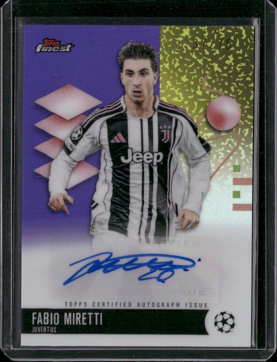 2025/26 Topps Finest UEFA Fabio Miretti Purple Refractor /75 Auto Juventus