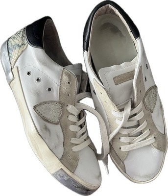 Philippe Model Paris  Prsx Low Top Leather Sneakers White/Silver  Men s 41 Sz 