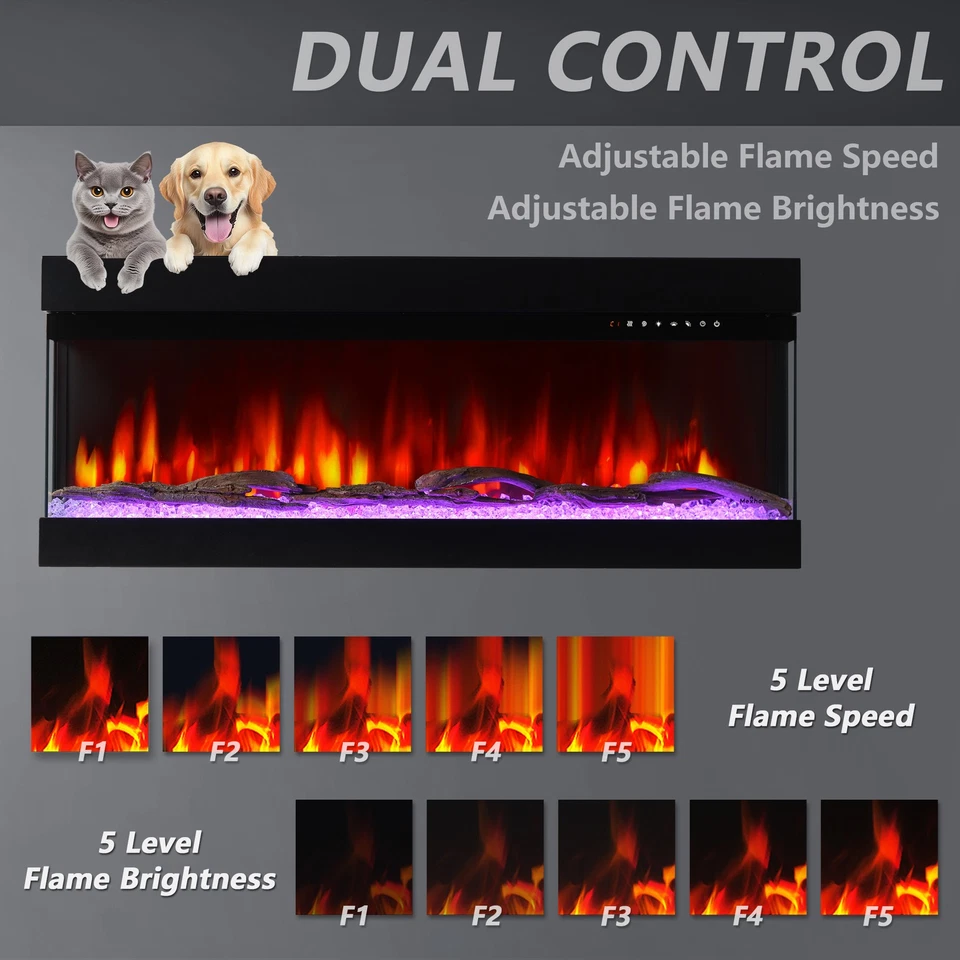 3 Sided Glass Built-in Electric Fireplace,Multi-Color Flames - Image 4 of 4
