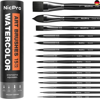 Nicpro 15 Aquarellpinsel Set ? Synthetische Eichhörnchenhaarpinsel mit hoher