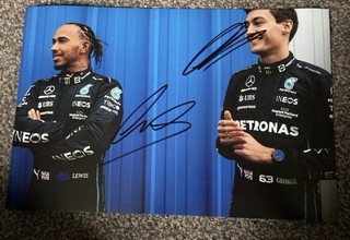 Hand Signed Lewis Hamilton George Russell Photo