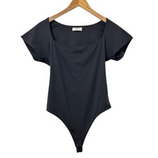 Aritzia Babaton Womens Contour Short Sleeve Square Neck Bodysuit Sz Large Black