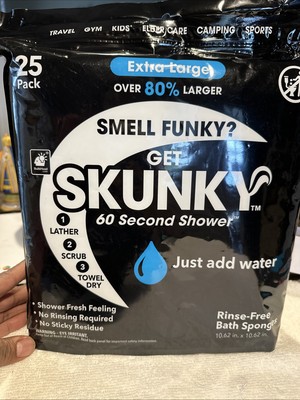 Skunky XL No Rinse Bathing Wipes, Cleans Without a Shower Fast & Easy 25 Count