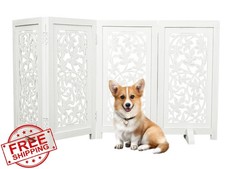 Dog Gate for Indoor Use, 4 Panel Free Standing Foldable Wooden Pet Barrier, 5...