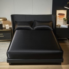 New Luxury Solid Color Satin Mattress Cover Twin Full Queen King Fitted Sheet