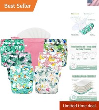 Eco-Friendly 6-Pack Cloth Diapers with Inserts Wet Bag Rainbow Horse Design