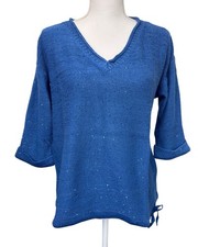 DKNY Jeans Womens M Sequin VNeck Sweater Blue Cotton/Polyester Soft Comfortable