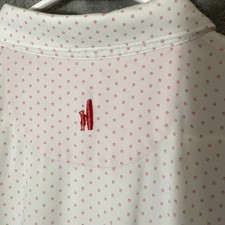 Johnnie O Polo L Polka Dots Pink Print Performance Golf Surfer Sun Protection