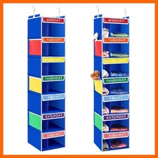 2 Pcs 7 Shelf Weekly Clothes Organizer for Kids 11.8x11.8X 50 Inches Double G...