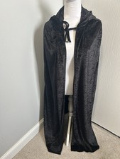 Black Crushed Velvet Hooded Cape Cloak Halloween Costume Witch Vampire One Size