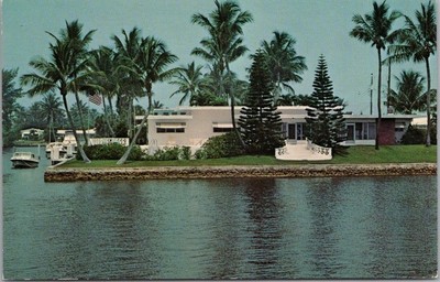 Deerfield Beach, Florida Postcard ''BELLES RIVES'' Intercoastal Waterway / c1960s