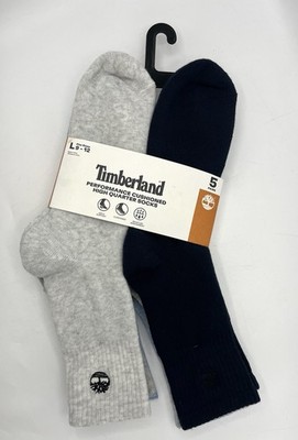 Timberland 5-Pair Men's Performance Cushioned High QTR  Socks  Gray/Blue L 9-12