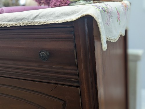Sciarpa comò vintage lino con ricami floreali e bordi in pizzo smerlato - Foto 5 di 8