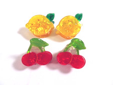 2 Prs. Girls HAIR CLIPS Claws Acrylic Summer Wear Cherries Lemons