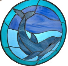 Leaded Stained Glass Dolphin Wall Hanging 13" Round Slag