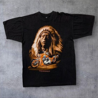 Vintage 90 s Authentic American Cycle Label Native American Biker T-Shirt S M