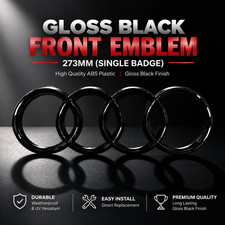 Gloss Black Audirings Badge Emblem Front Grille Emblem A3 A4 A5 A6 Tt S3 273mm