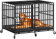 48 Inch Heavy Duty Dog Crate with Wheels  Indestructible Escape-Proof Dog Cage fo